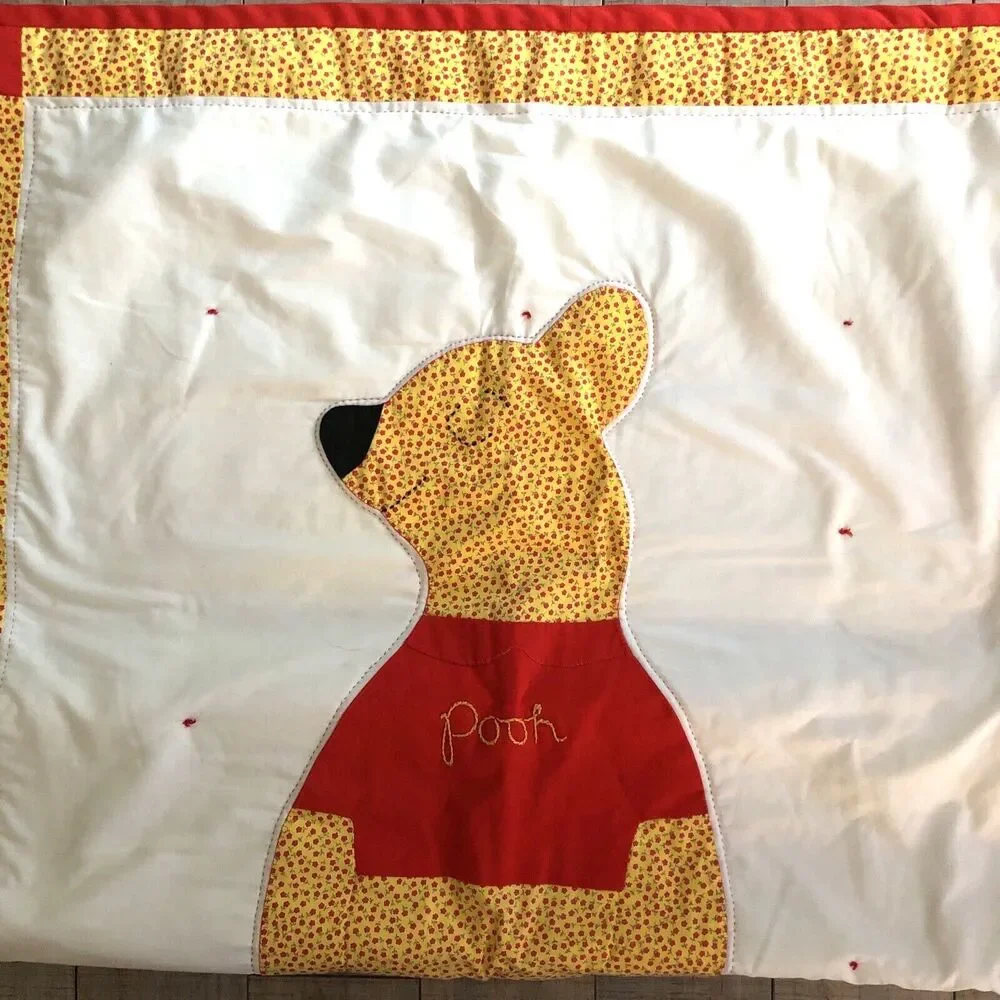 Handmade Calico WINNIE The POOH Crib Quilt w/Knot Ties Comforter Nursery 34x44